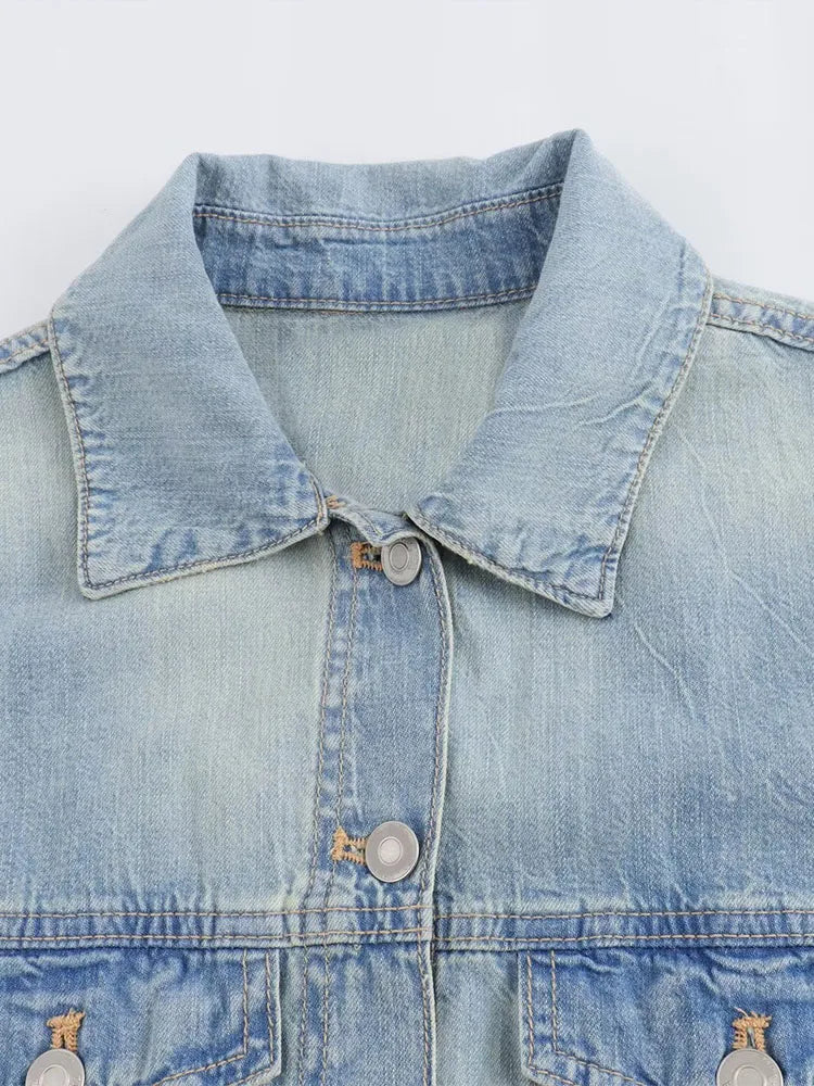 FZ Women's Washed Effect Metal Button Straight Denim Jumpsuit