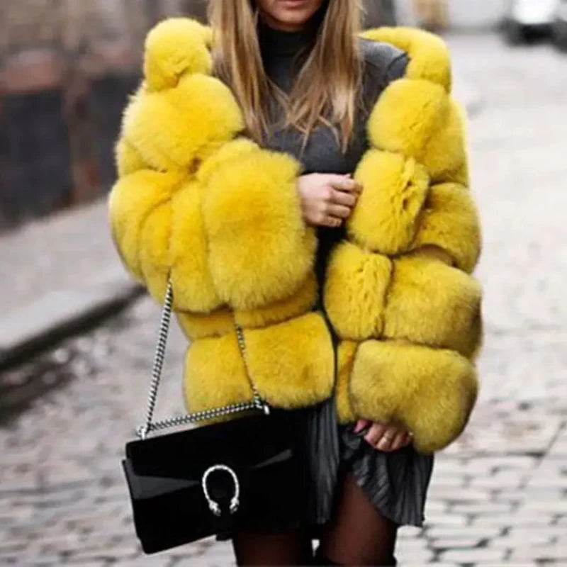 FZ Women's Faux Fur Hooded Zipper Full Sleeve Thick Warm Open Stitch Coat Jacket