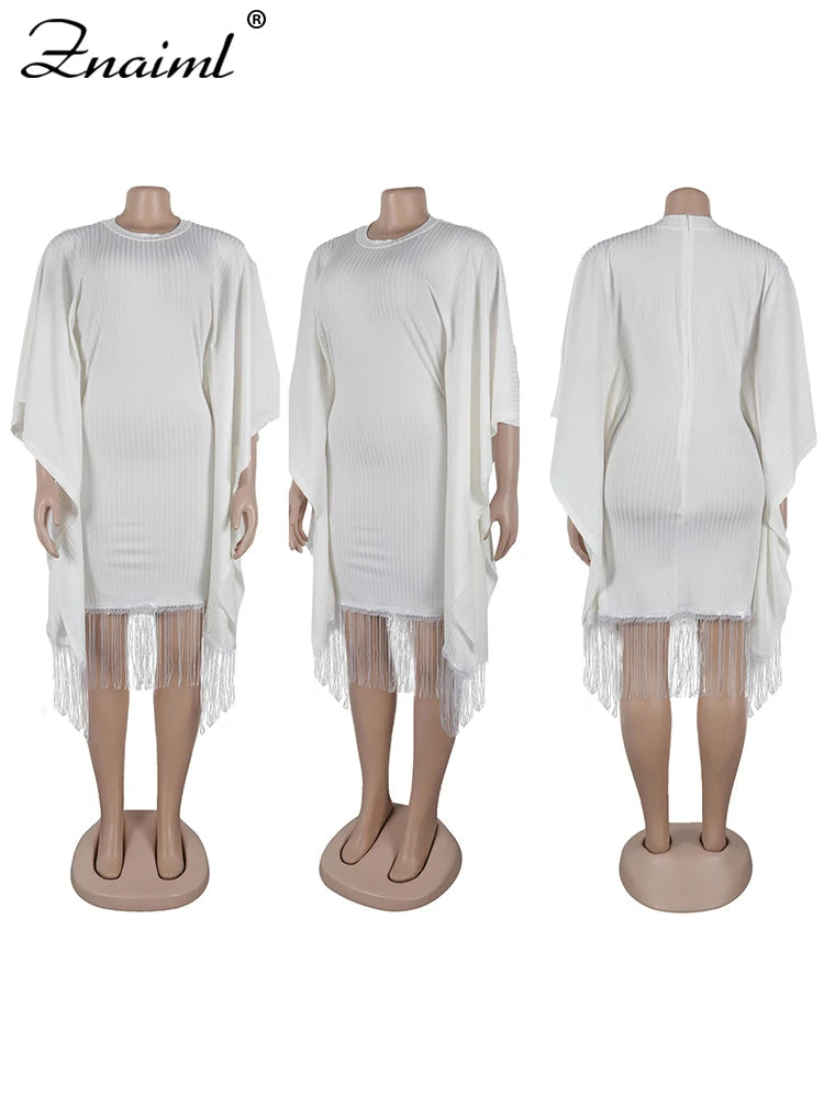 FZ Women's Batwing Sleeve Tassel Slim Midi Evening Dress