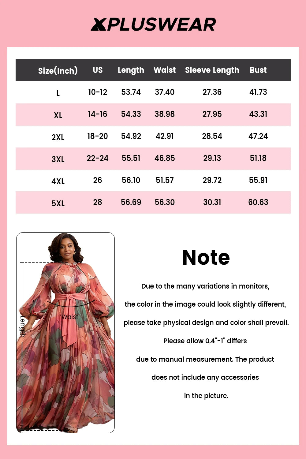 FZ Women's Plus Size Multicolor Floral Lantern Sleeve Pleated Chiffon Maxi Dress