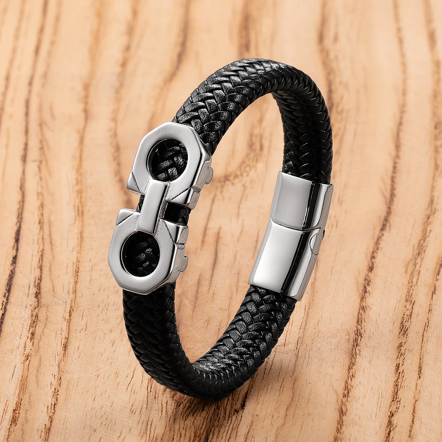 FZ Hip-Hop Stainless Steel Vintage Leather Rope Braided Bracelet