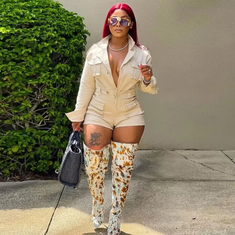 FZ Women's Fashion Multi Pockets Slim Denim Shorts Jumpsuits - FZwear