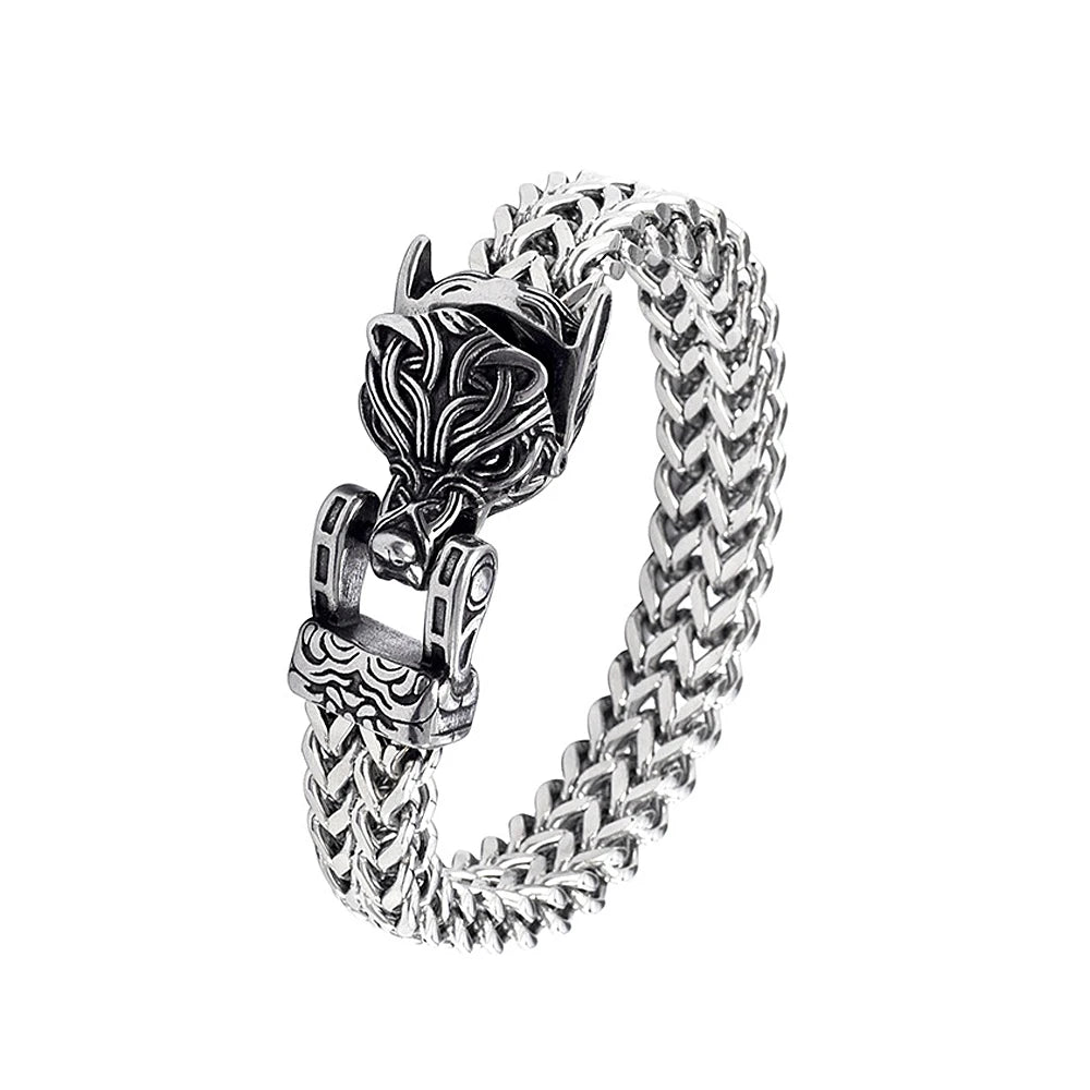 FZ Vintage Viking Stainless Steel Cool Biker Wolf Head Bracelet