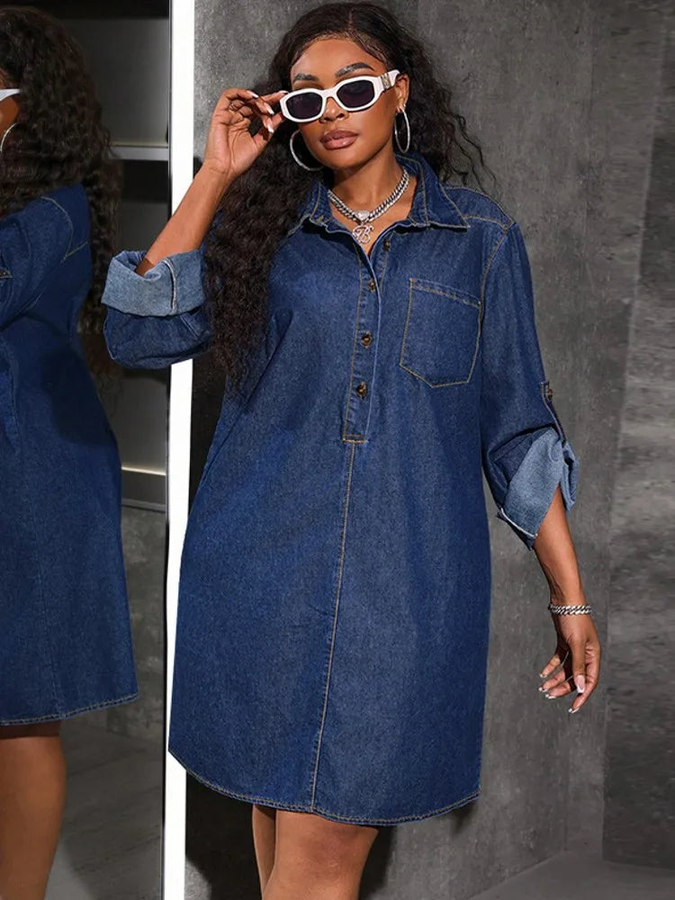 FZ Women's Plus Size Loose Street Style Mini Denim Dress
