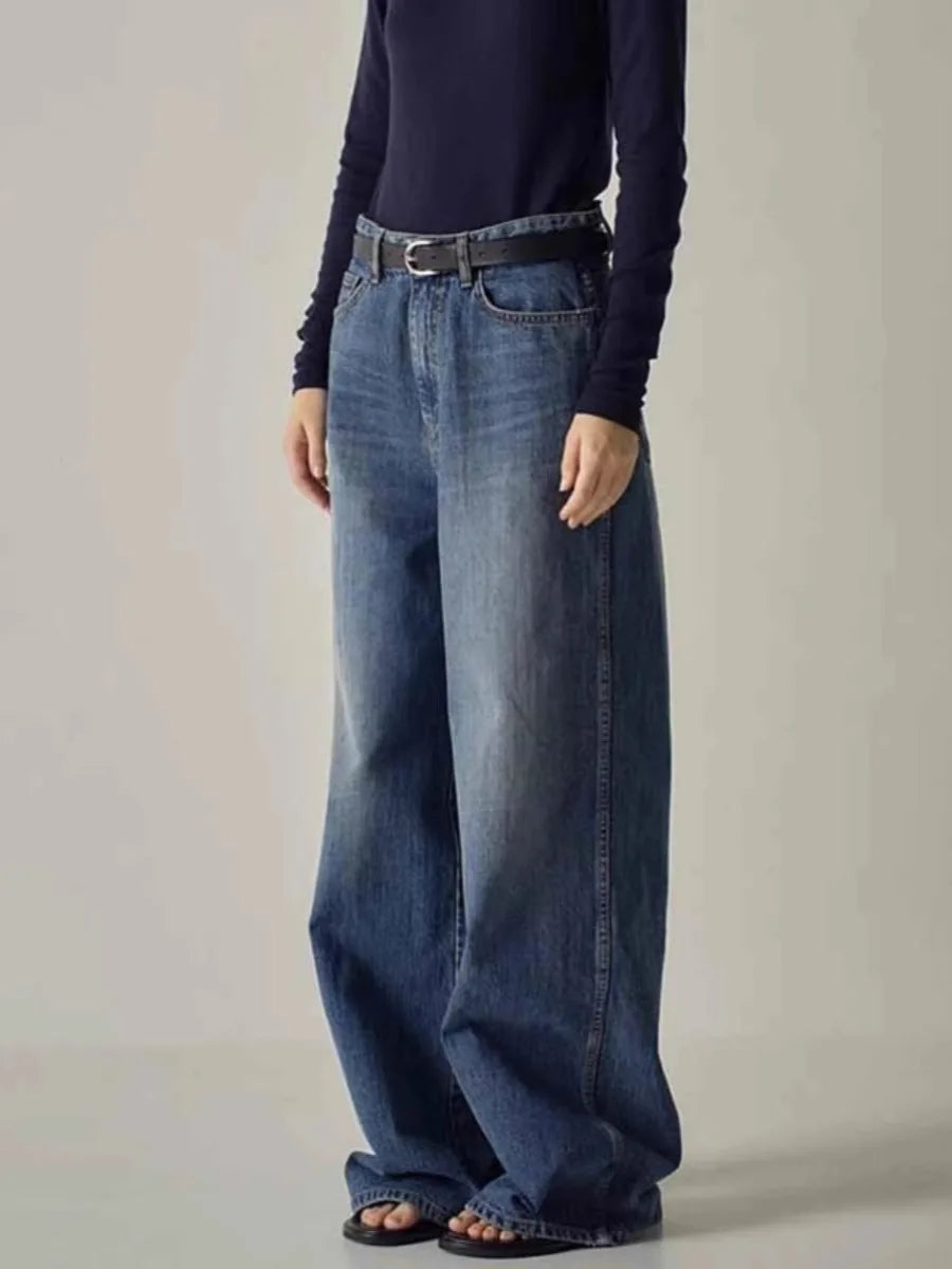 FZ Women's High-waisted Wide-leg Y2k Denim Pants - FZwear