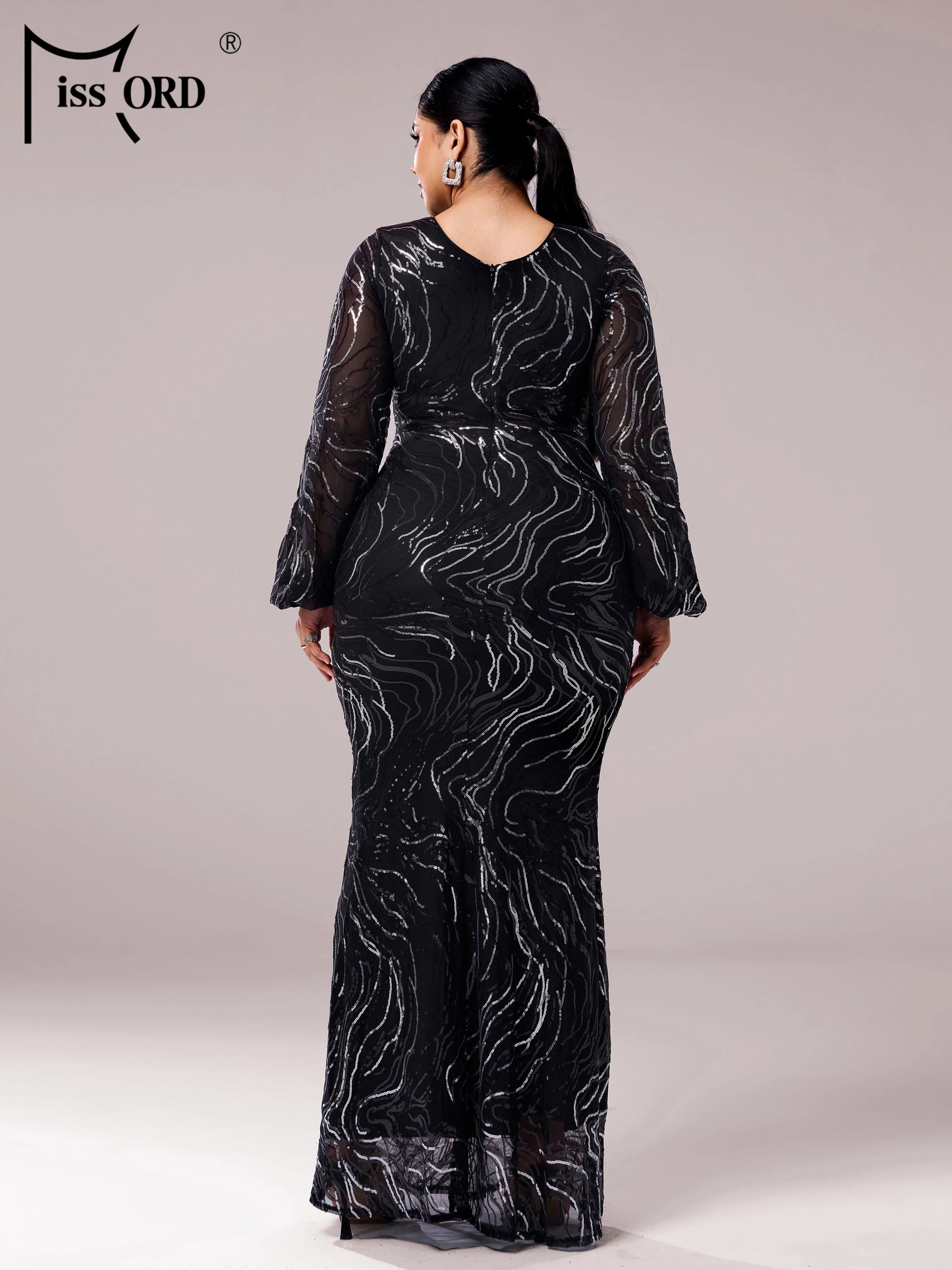 FZ Women's Plus Size Church Lantern Sleeves Round Neck Mermaid Evening Dress