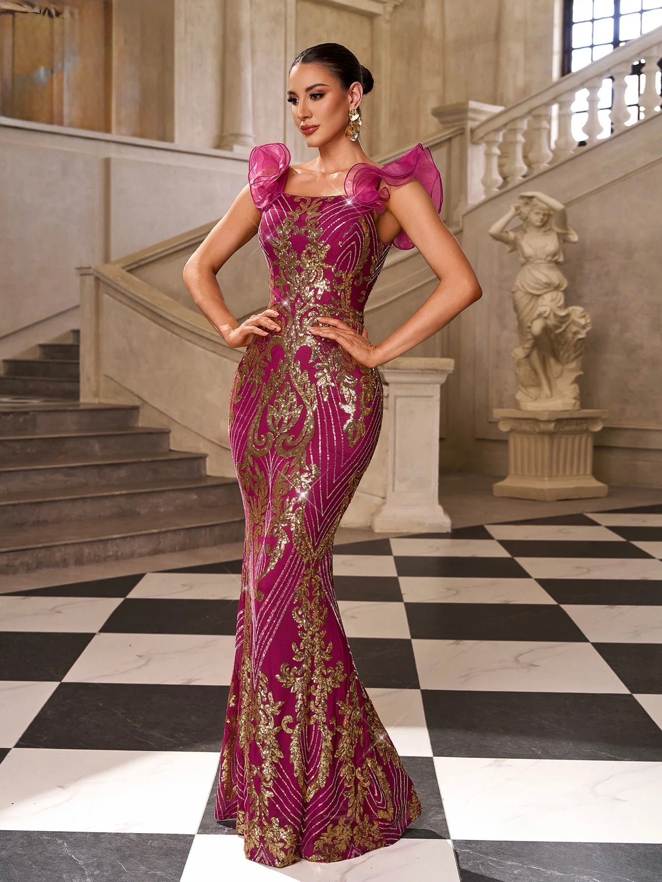 FZ Women's Sequin Mermaid Maxi Evening Dress