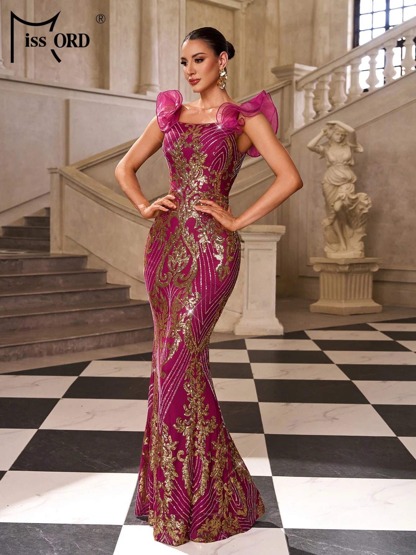 FZ Women's Sequin Mermaid Maxi Evening Dress