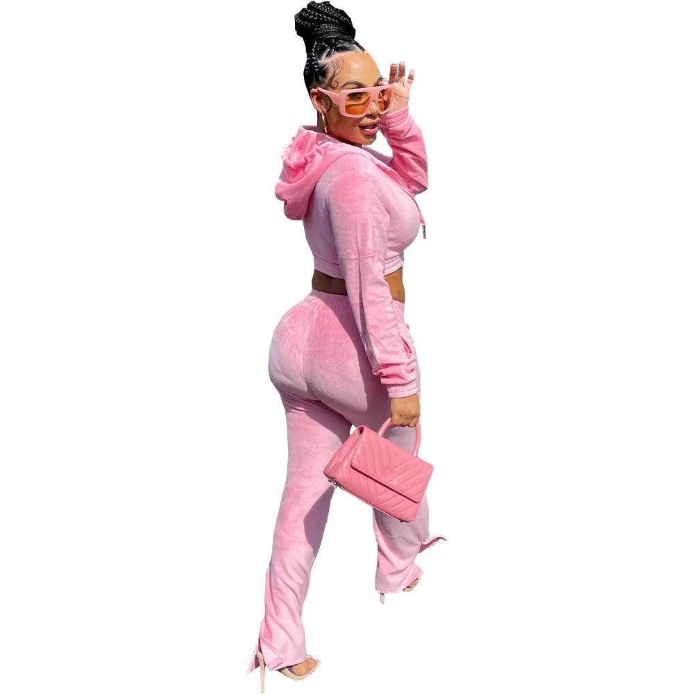 FZ Women's Biker Full Sleeve Shinny Chic Slim Two Piece Pants Suit - FZwear