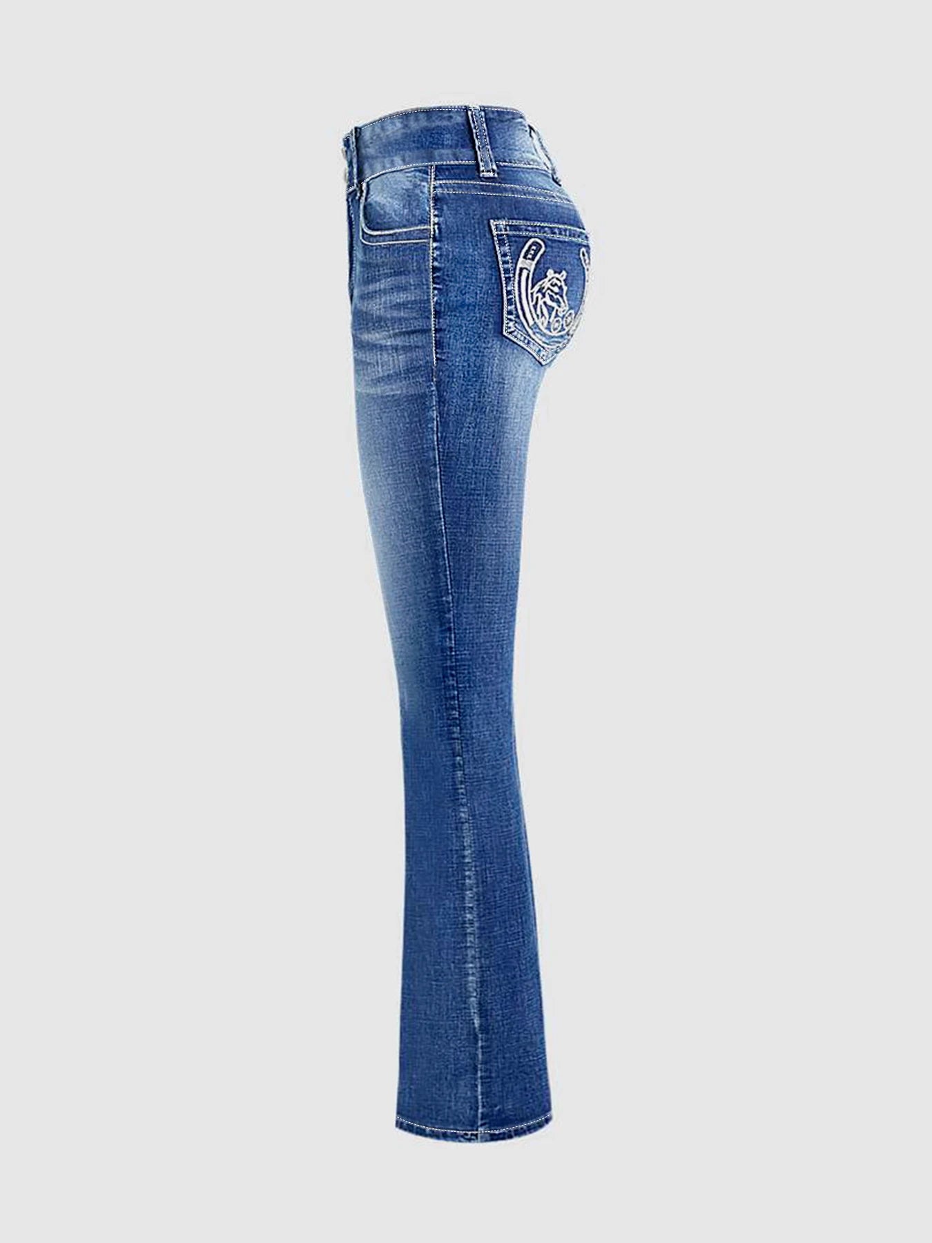 FZ Women's Plus Size Embroidered Double Buckle High Waist Denim Pants