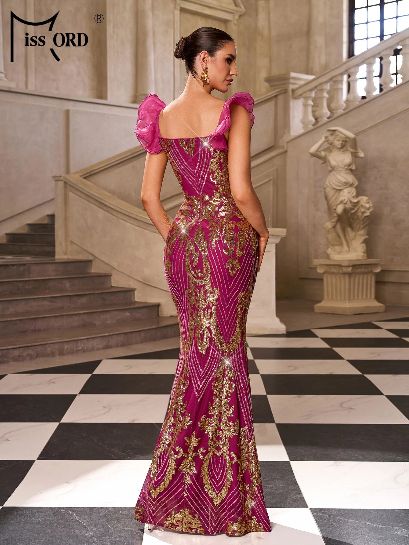 FZ Women's Sequin Mermaid Maxi Evening Dress