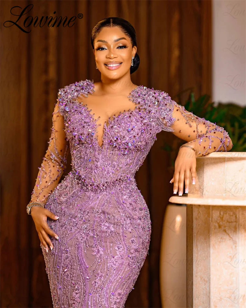 FZ Women's Plus Size Mermaid Floral Lace Beads Full Crystals Evening Dress DSers