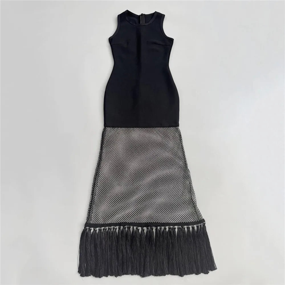 FZ Women's Sleeveless Bandage Beading Tassels Dress