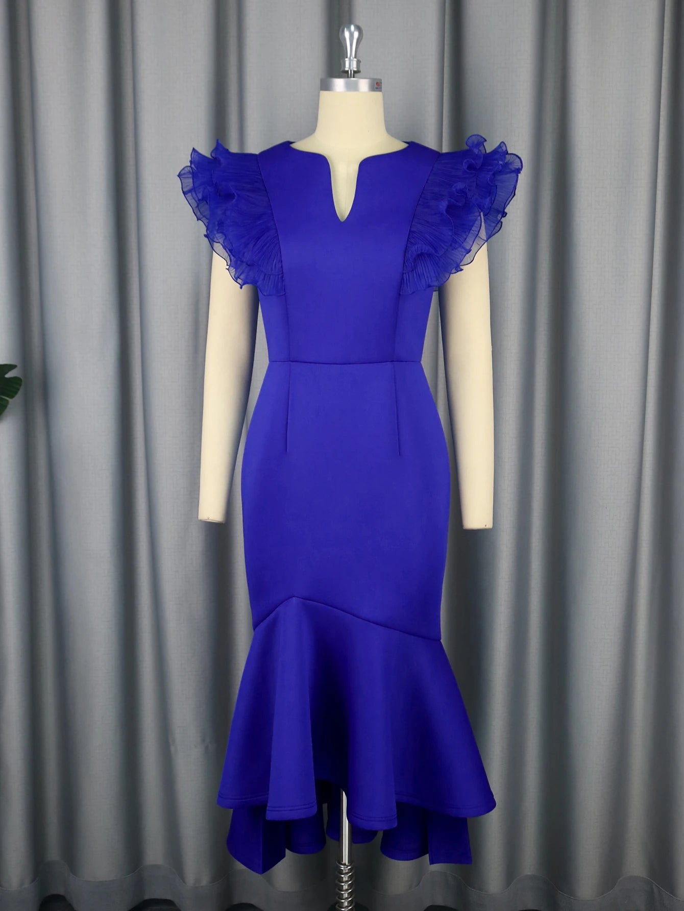 FZ Women's V Neck Mesh Patchwork Flying Sleeve Mermaid Dress