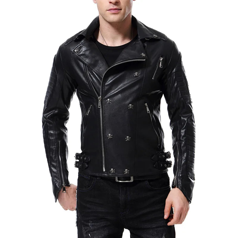 FZ Men's Punk Motorcycle Slim Fit PU Leather Jacket