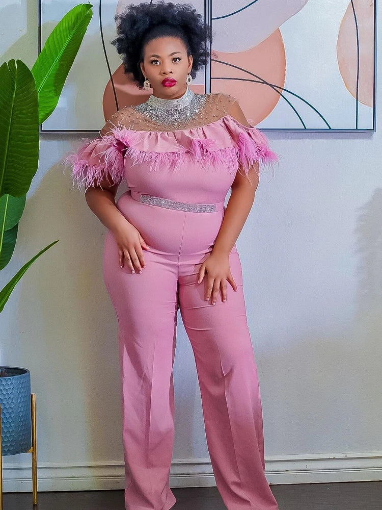 FZ Women's High Neck Sequined Slim Fit One Piece Jumpsuit