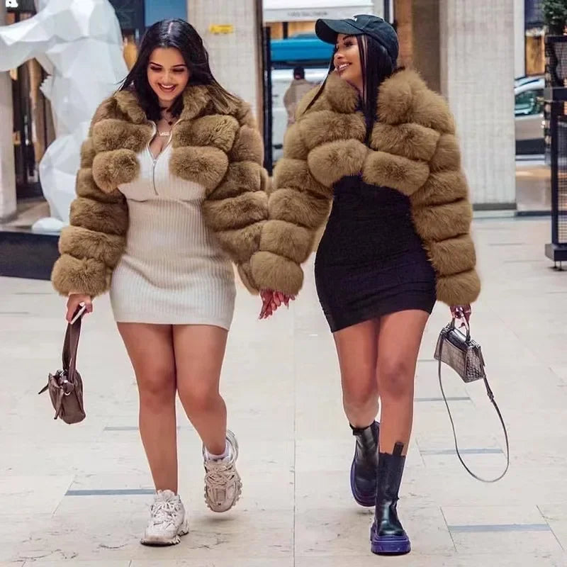 FZ Women's Faux Fur Open Stitch Furry Outerwear Jacket