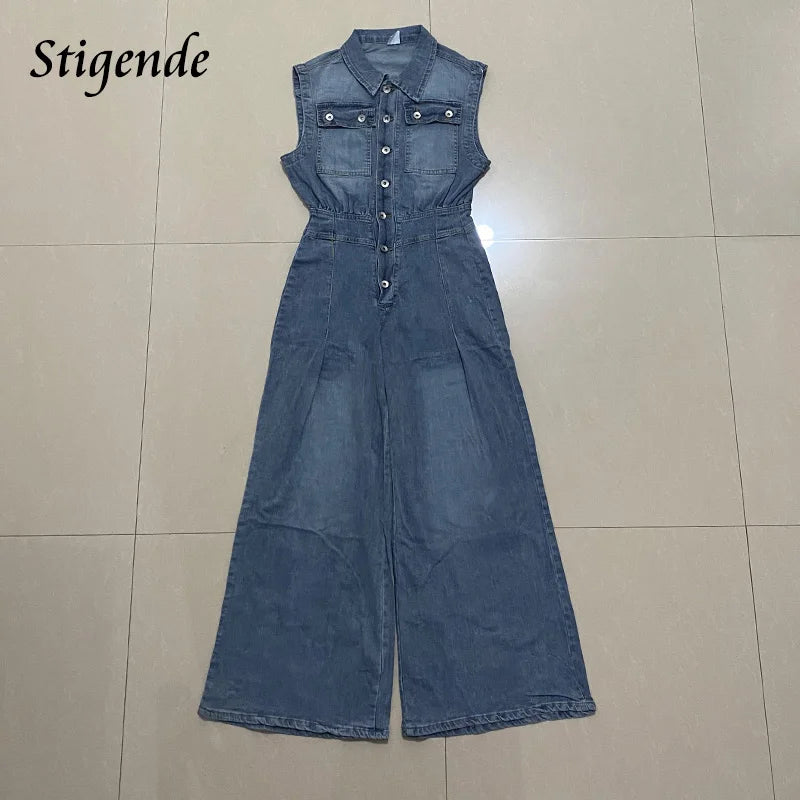 FZ Women's Vintage Loose Denim Wide Leg Pants Jumpsuit - FZwear