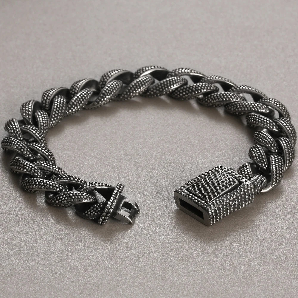 FZ Vintage Black Stainless Steel Curb Cuban Link Bracelet - FZwear