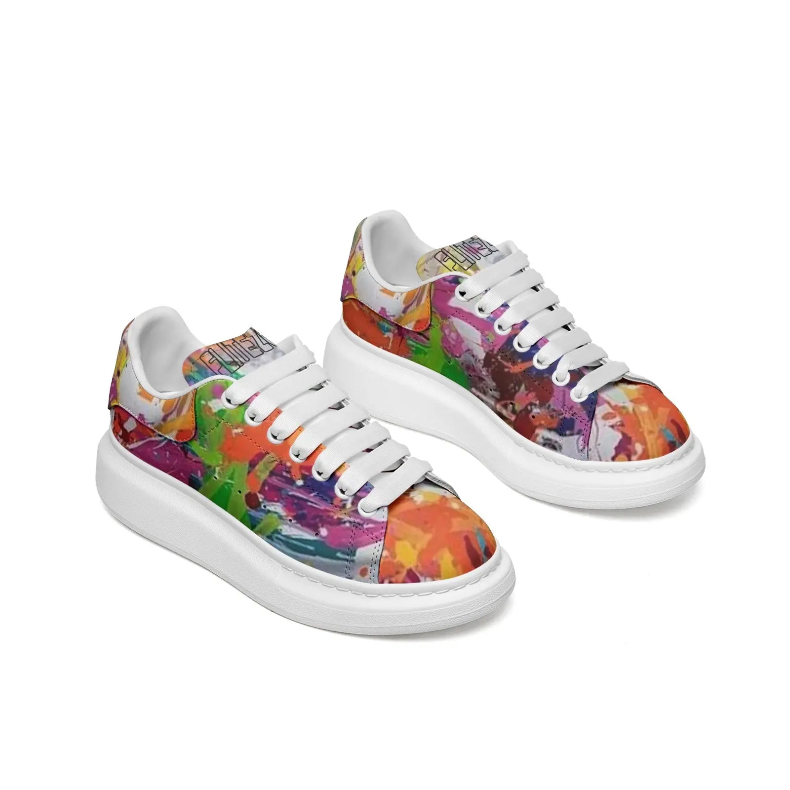 Unisex Non Slip Lace Up Faux Leather Sneakers Printy6