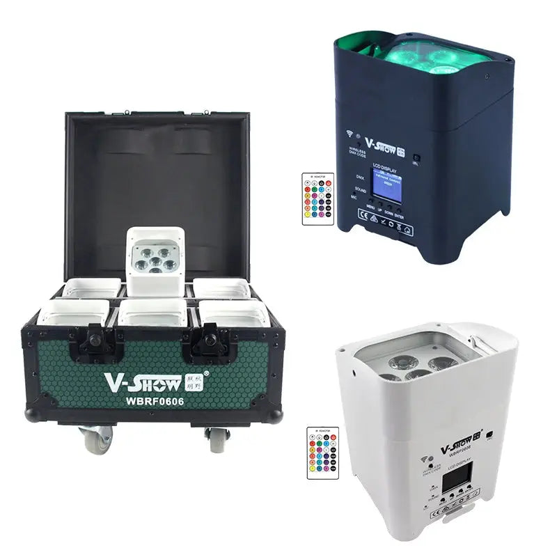 VSHOW 6pcs with case wedding light battery wireless dmx IR remote&WIFI 6x18w uplight FZwear