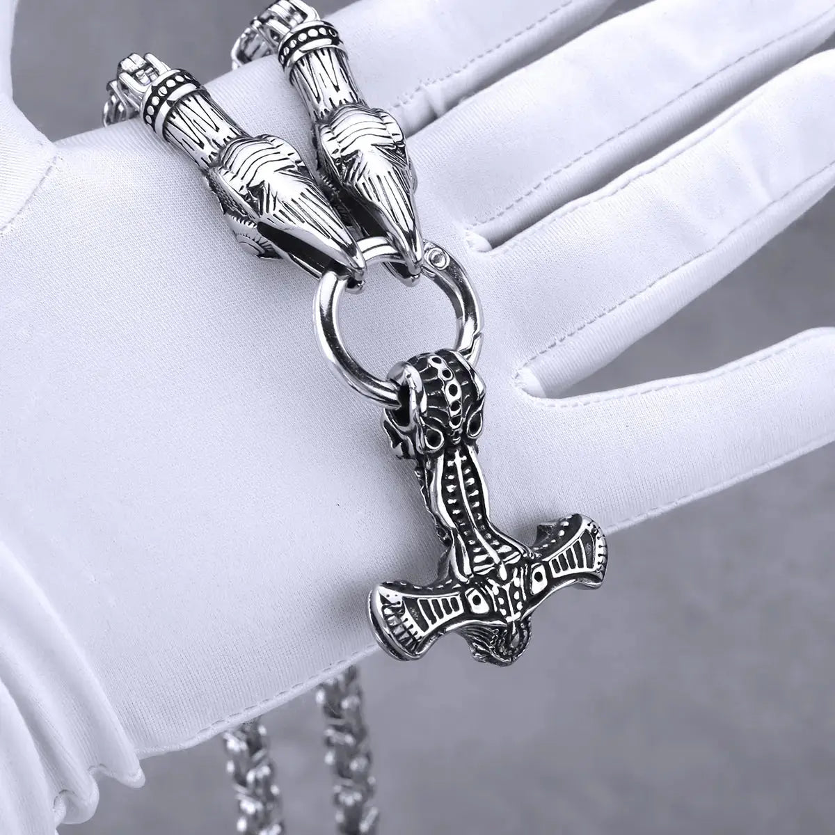 Vintage Viking Thor Hammer Anchor Pendant Odin Crow Necklace Men's Stainless Steel Celtic Knot Amulet Vikings Jewelry Gift FZwear