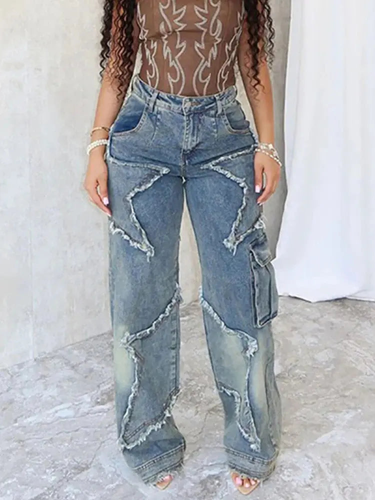 FZ Women'S Y2K Trend High-Waist Skinny Casual Wild Pocket Denim Pants