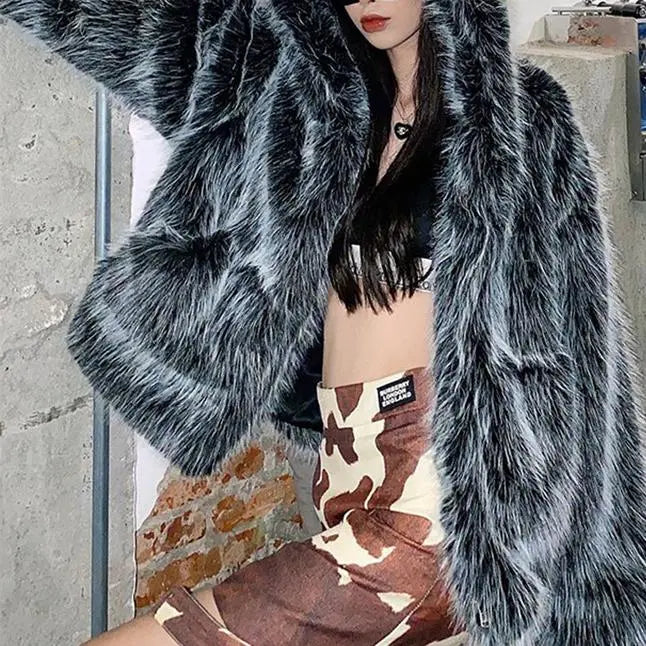 Women Faux Fox Fur Fur Hooded Jacket Women Online Influencer Winter Loose Fur Warm Lamb Wool Coat Zimo