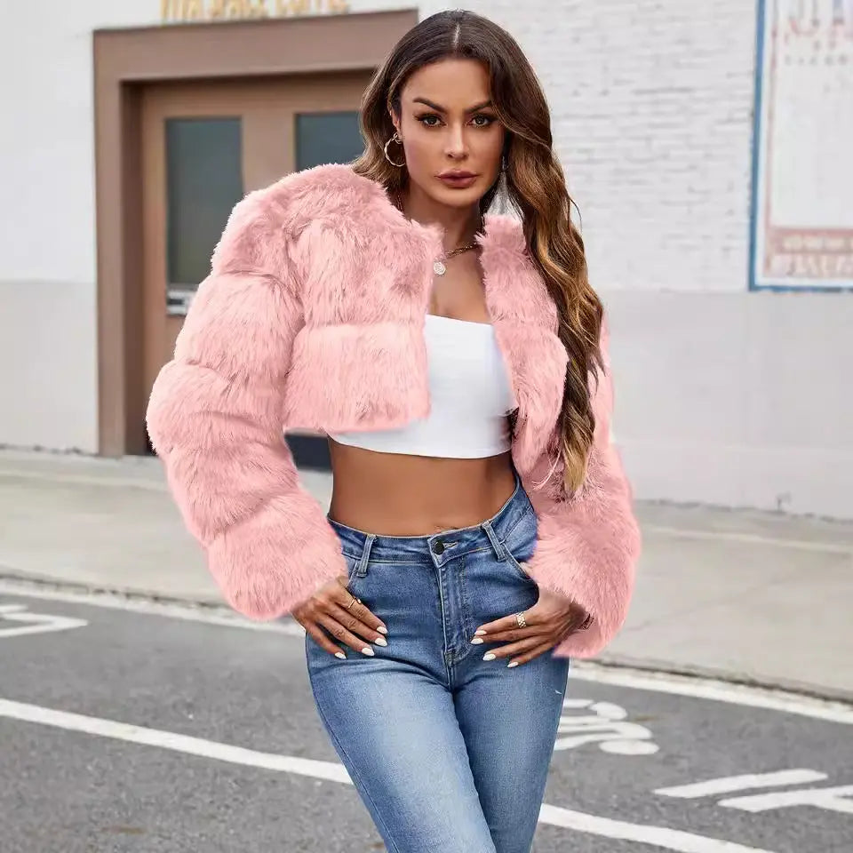 Women Faux Fur Coat Stitching Faux Fur Warm Coat Richy