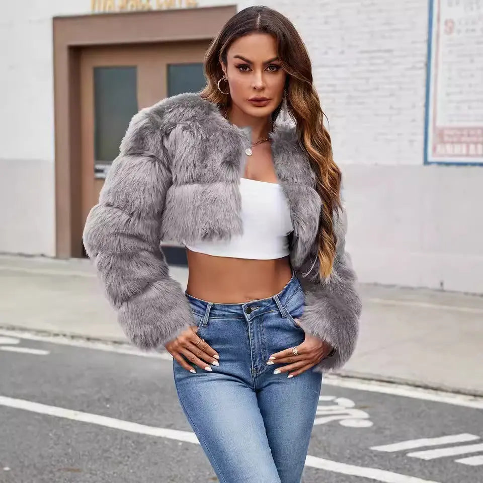 Women Faux Fur Coat Stitching Faux Fur Warm Coat Richy