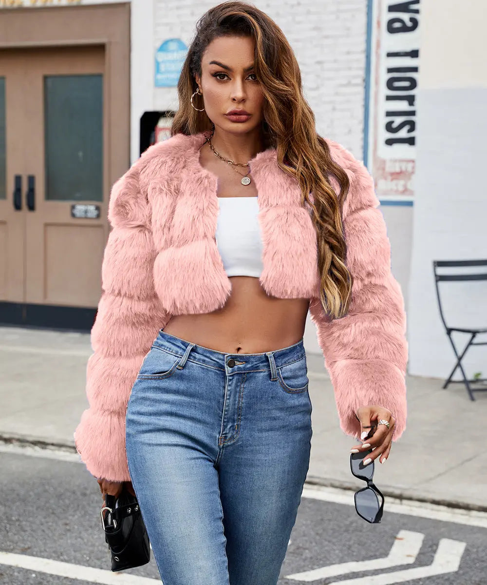 Women Faux Fur Coat Stitching Faux Fur Warm Coat Richy