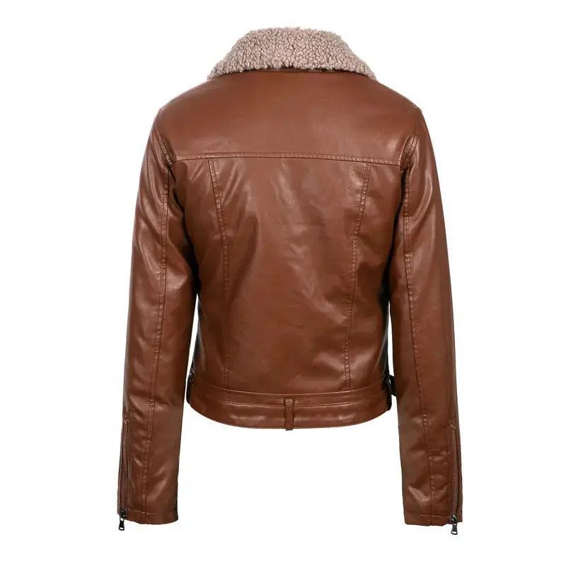 Women High Quality Winter Warm Faux Leather Jackets Lady Black Brown Fur Motorcycle Biker Street Outerwear Coats New Fashion FZwear