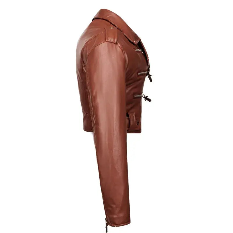 Women's Leather Jacket Slim-fitting Short Cotton Long-sleeved Lapel Oblique Zipper Leather Jacket Pu Women's Motorcycle Suit FZwear