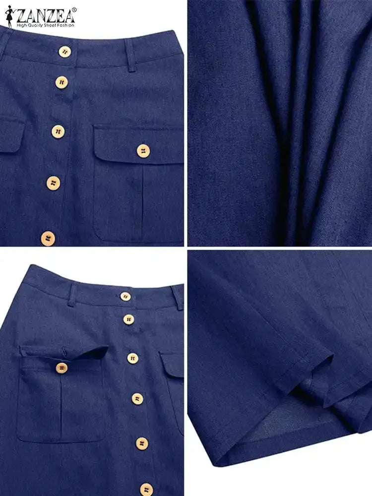 ZANZEA Women Denim Blue Maxi Skirt Vintage Skirts 2024 Summer Casual Solid Holiday Bottoms Lady A-line Button Up Skirt Oversized FZwear