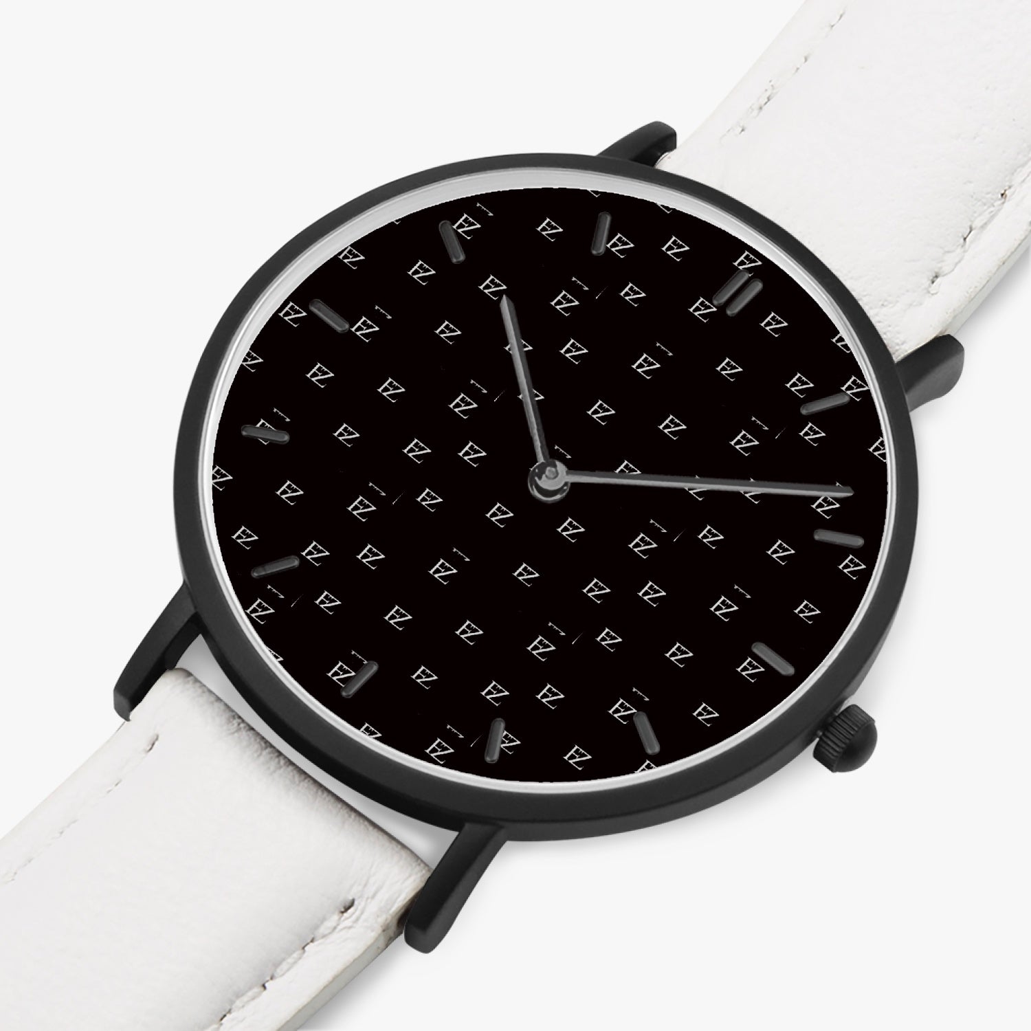 FZ Unisex Ultra-Thin Leather Strap Quartz Watch (Black With Indicators) - FZwear