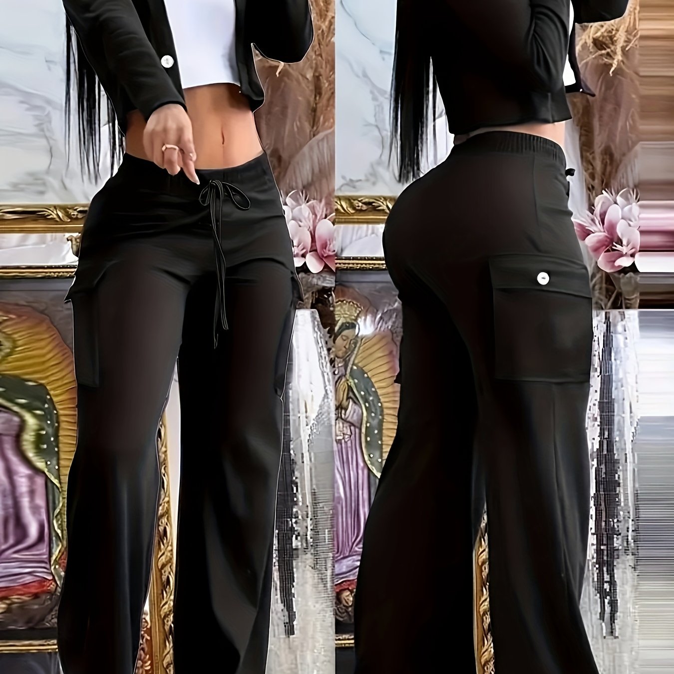 FZ Women's Fashion Button Casual Turn-Down Collar Skinny Bootcut Pants Suit