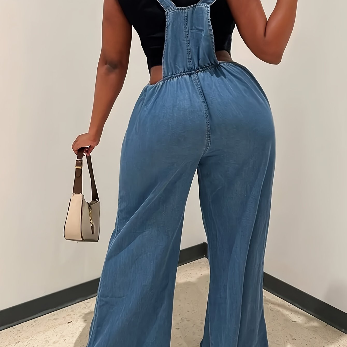 FZ Women'S Loose Version Of Sleeveless Wide-leg Denim Jumpsuit