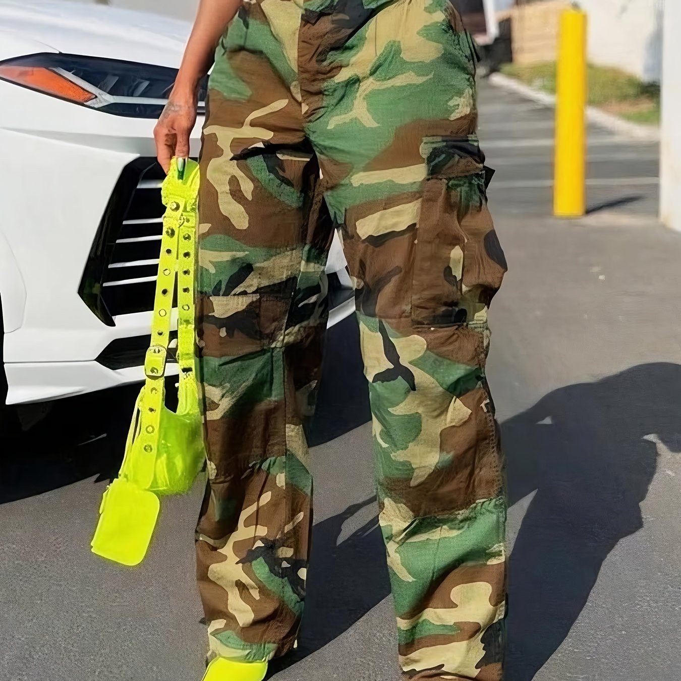 FZ Women's Camo Print Casual Street Style Elastic Waist Cargo Pants