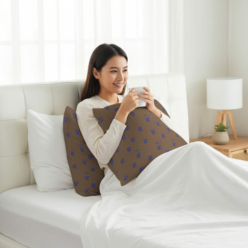 Asian female model brown FZ monogram pillow