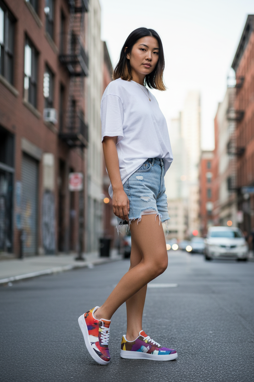 Asian female model colorful AF1 sneakers