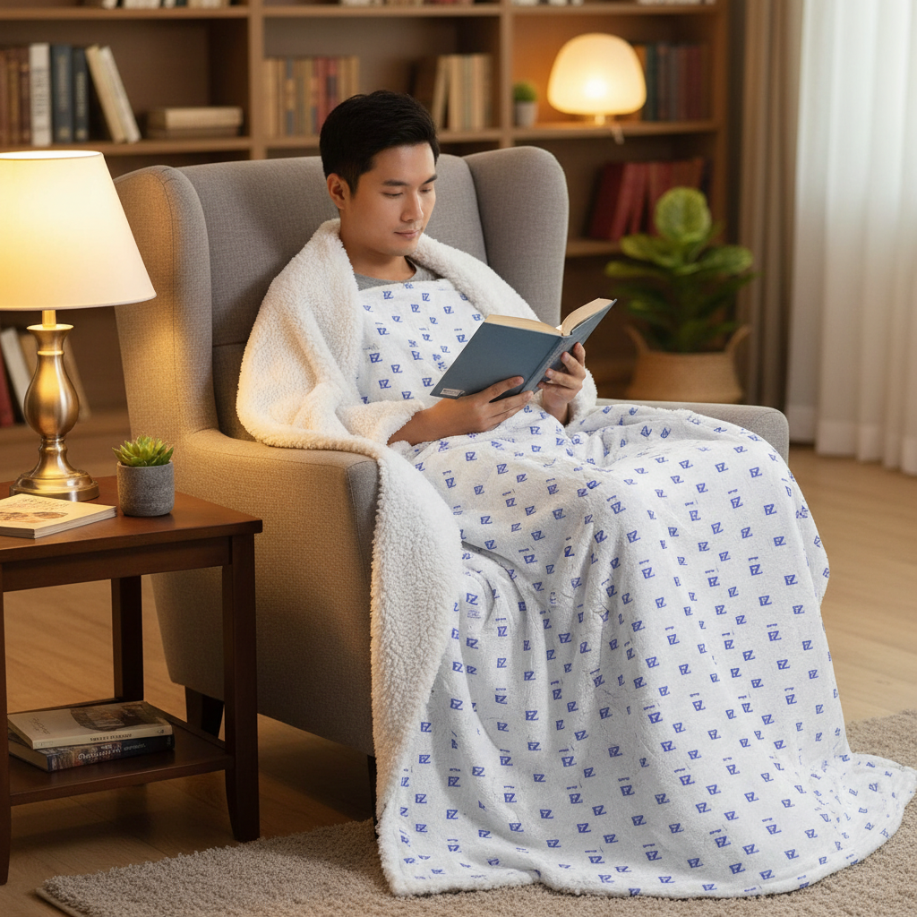 Asian male model white FZ monogram blanket armchair