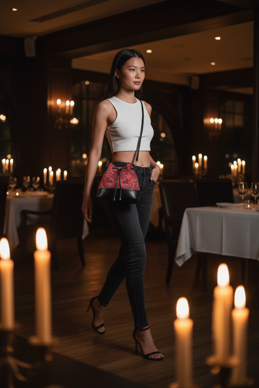 Asian model - Crossbody - Candlelit Restaurant