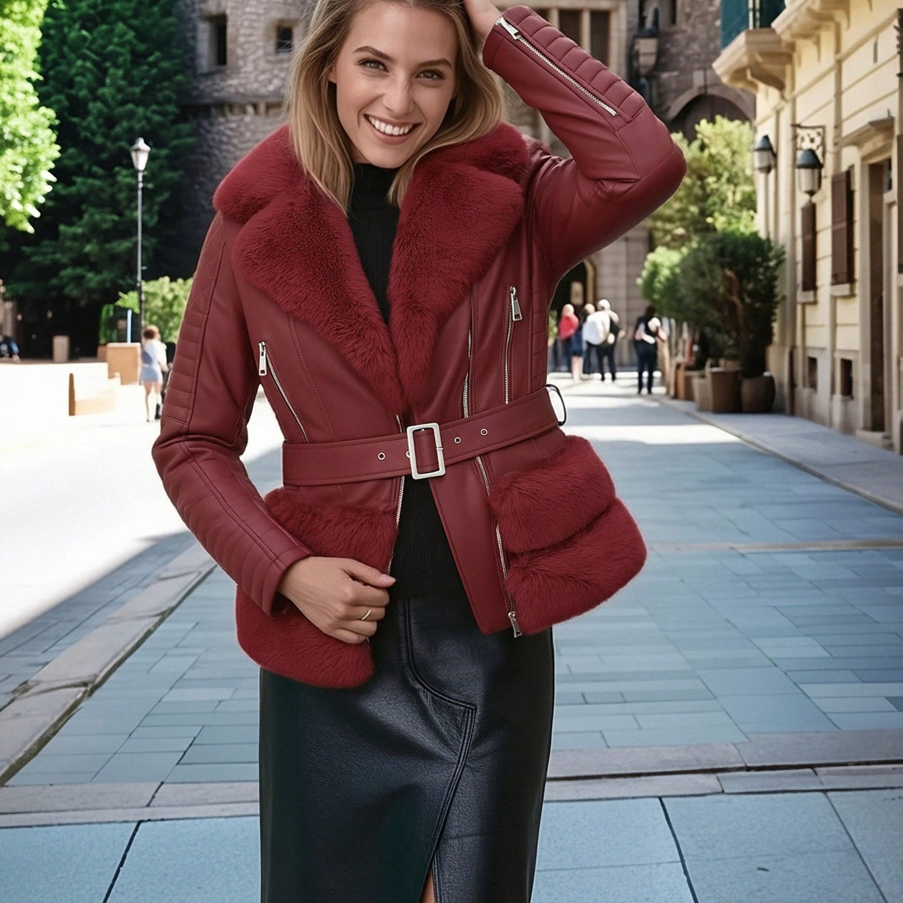 FZ Women'S Retro PU Faux Leather Jacket