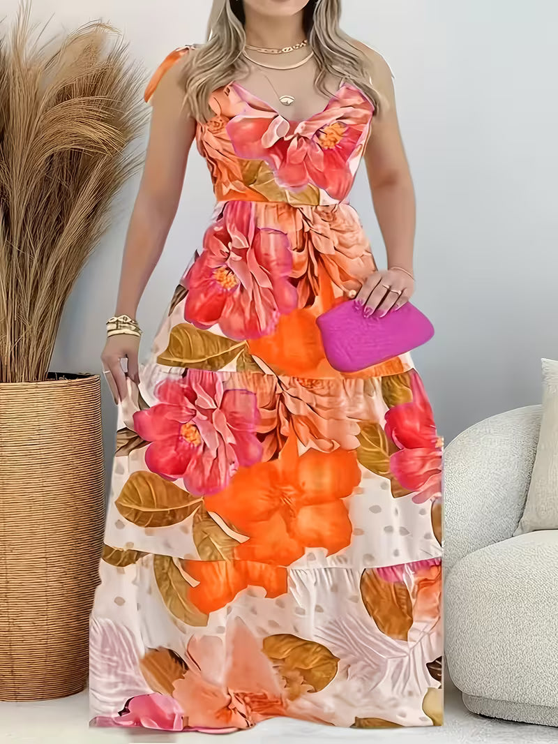 FZ Women's Plus Size V-Neck Flared hem Floral Maxi Sundress
