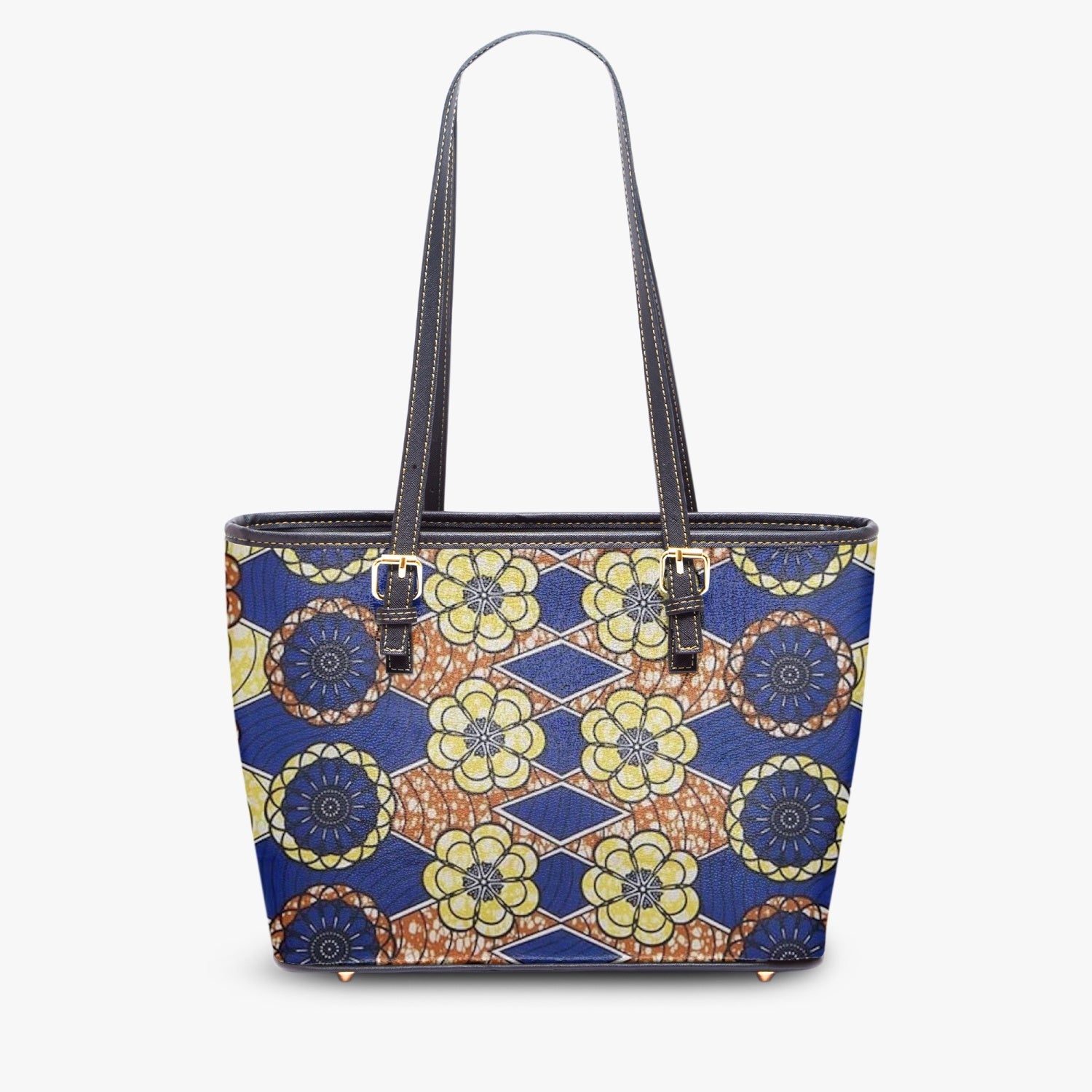 FZ African Print Large Leather Tote Bag JetPrint