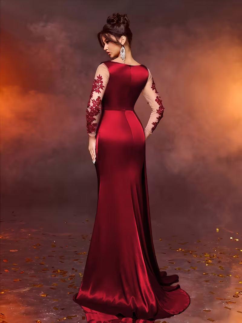 FZ Women's Lace Long Formal Temperament Slim High Waist Evening Dress