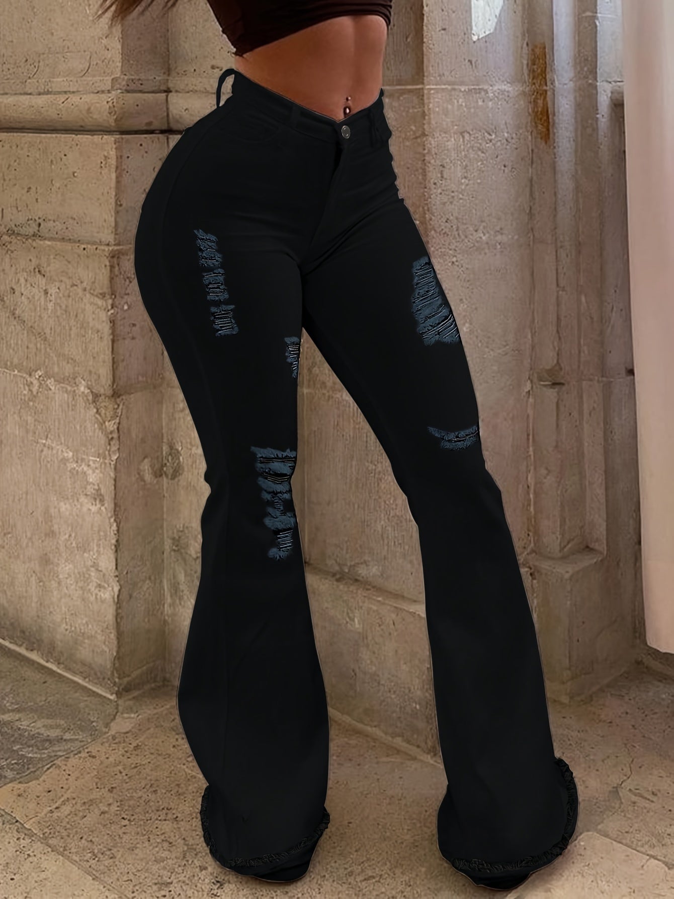 FZ Women's Ripped Hip Lift Flared Denim Pants