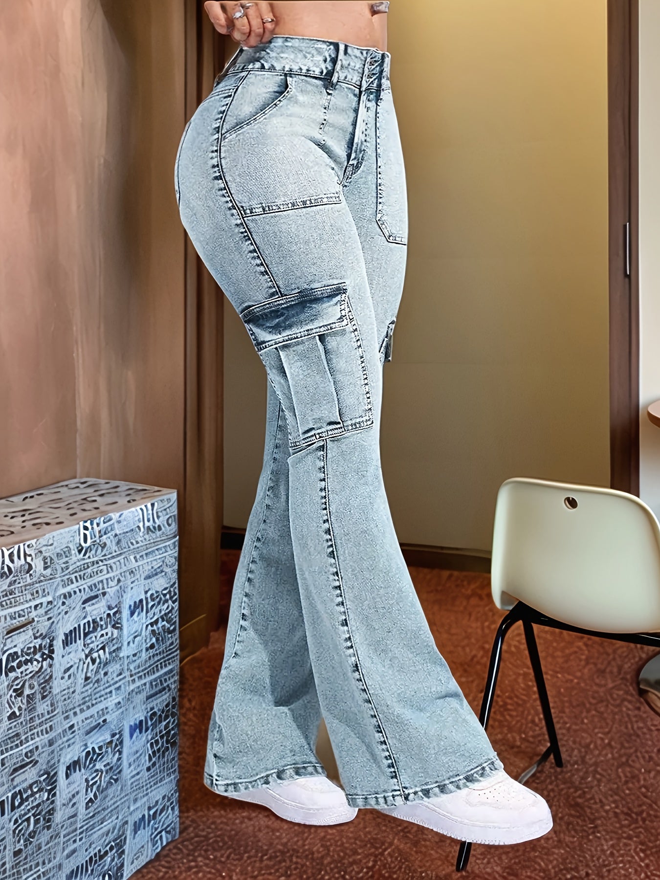 FZ Women'S Multi Pocket Bell Bottom Denim Pants