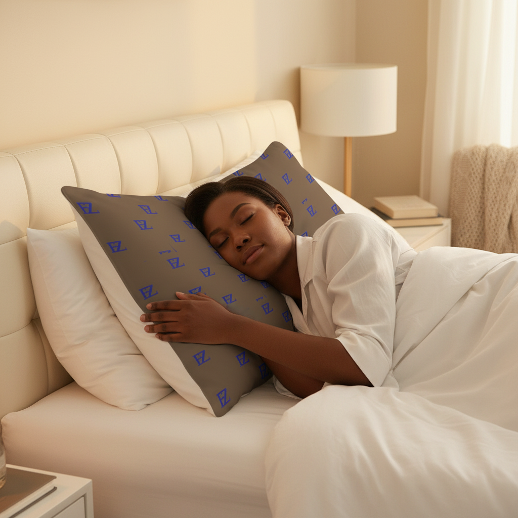 Black female model brown FZ monogram pillow
