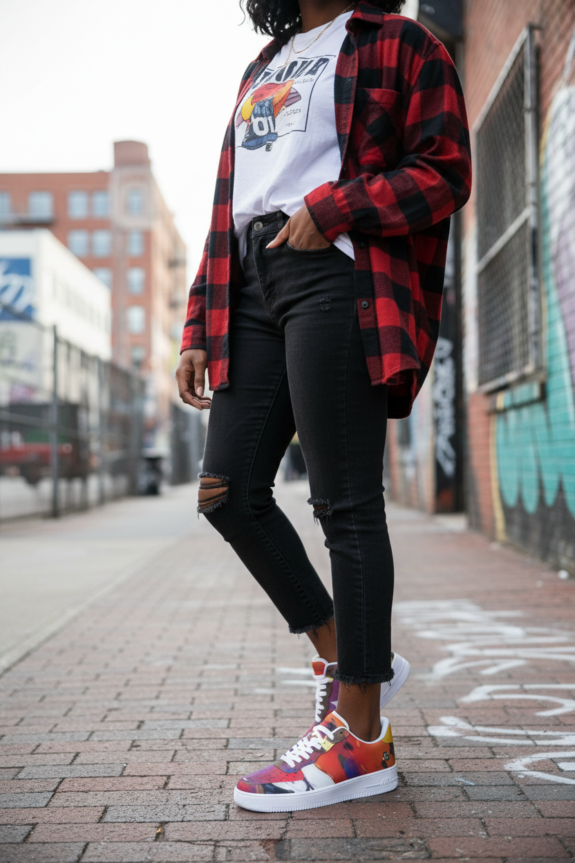 Black female model colorful AF1 sneakers